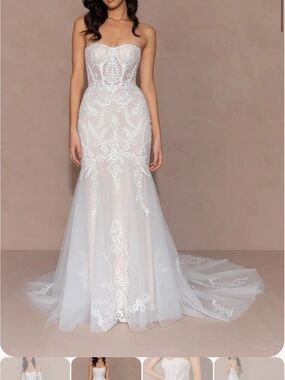 Evie Young Nova Dress- Strapless Lace Appliqué Fit-and-Flare Wedding Dress